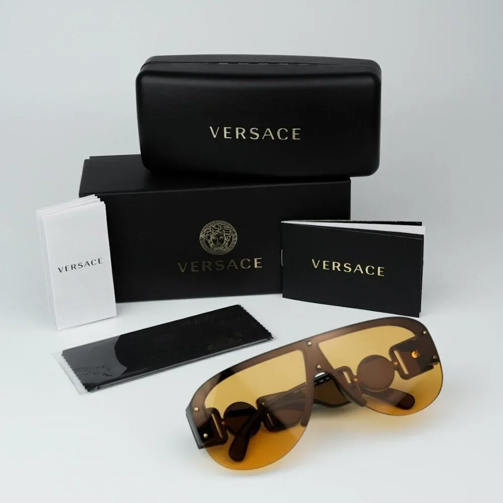 NEW Versace VE4391 GB1/7 Black Orange Shield Unisex Sunglasses